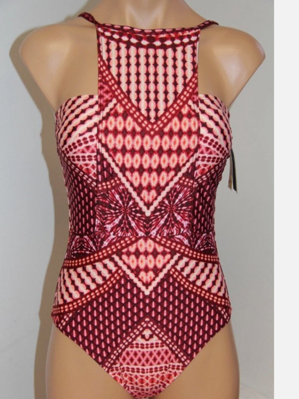 New Kenneth Cole New York Swimsuit Bikini 1 One piece Size L BUR High Neck